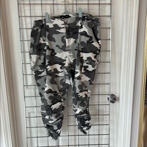Black and Gray Cargo Pants with Elastic Cuffs